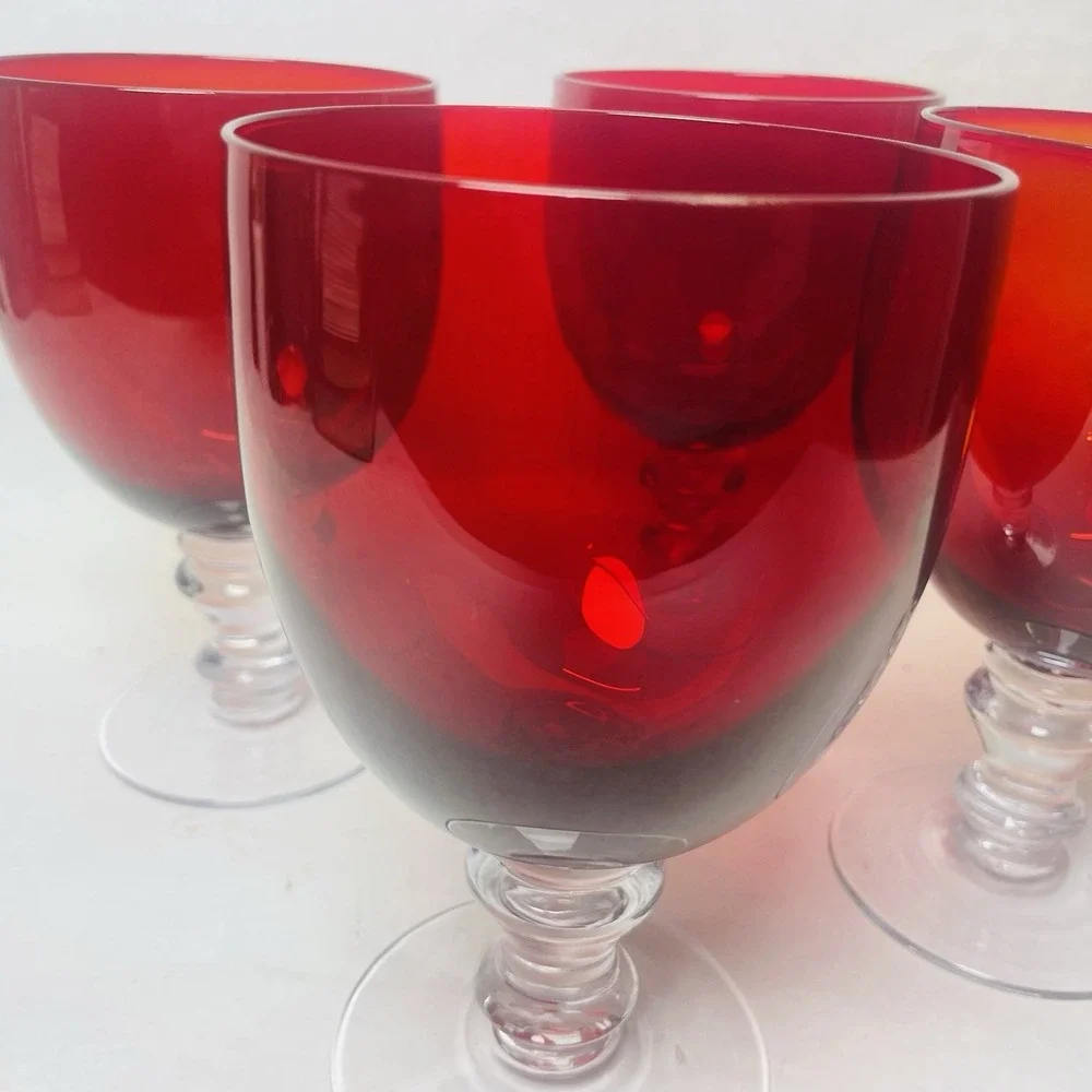 Ruby Red Wine Goblets Clear‎ Stems And Base Drinking Glasses Set of 4 Gothic